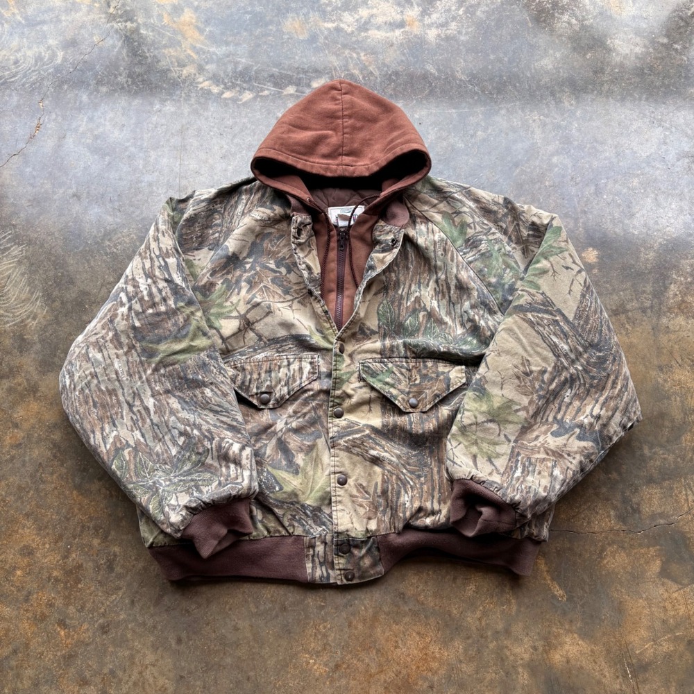 Vintage RedHead Realtree Camo Hooded Bomber Jacket XL Made in USA Workwear Brown